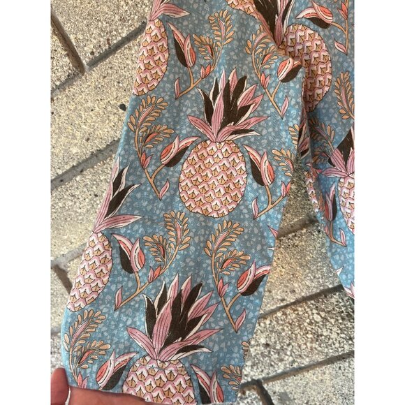 Boden Womens Tunic Top Size 6R Pineapple Print Blue & Pink Bohemian Style Cotton - Picture 7 of 14